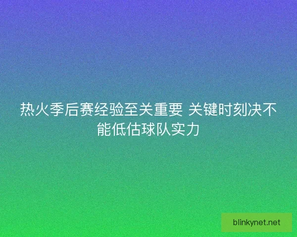 热火季后赛经验至关重要 关键时刻决不能低估球队实力